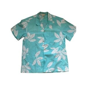 Hilo Hattie Aloha Shirt Mens XL Turquoise Excellent Leaf Print